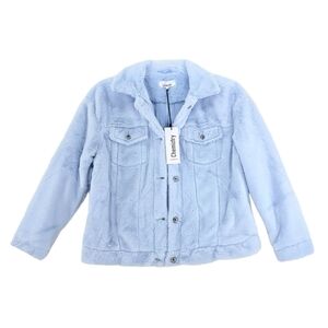 Love Chemiztry Chemistry Blue Faux Fur Jacket Coat M Snap-Button Satin Lined NWT